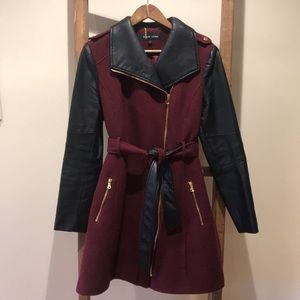 Women’s Black Rivet Moto Winter Peacoat Jacket, L